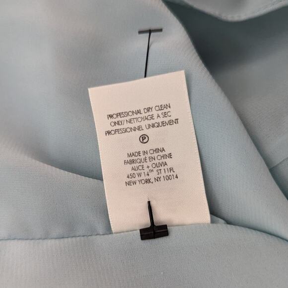 Alice + Olivia Rowen Tiered Square Neck Mini Dress Blue Puff Sleeves XS Preowned - Picture 8 of 9